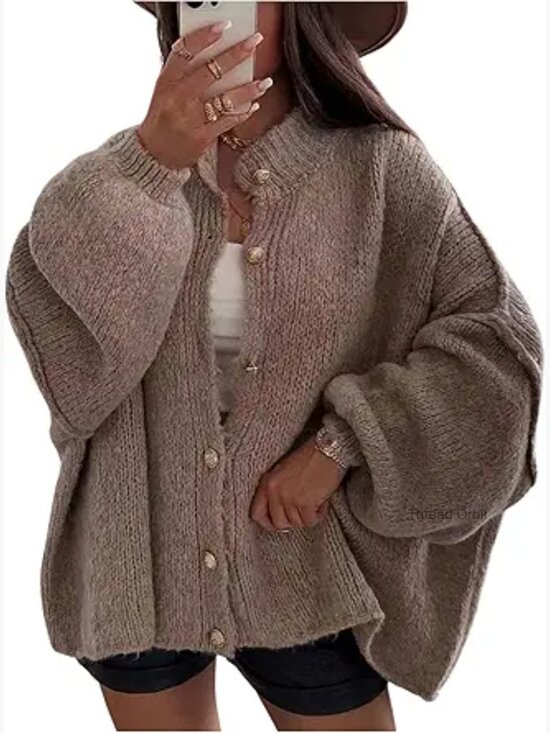 Sweaters - Chunky Knit Cardigan Lantern Sleeves Button Down Cozy Sweater Fall Outerwear